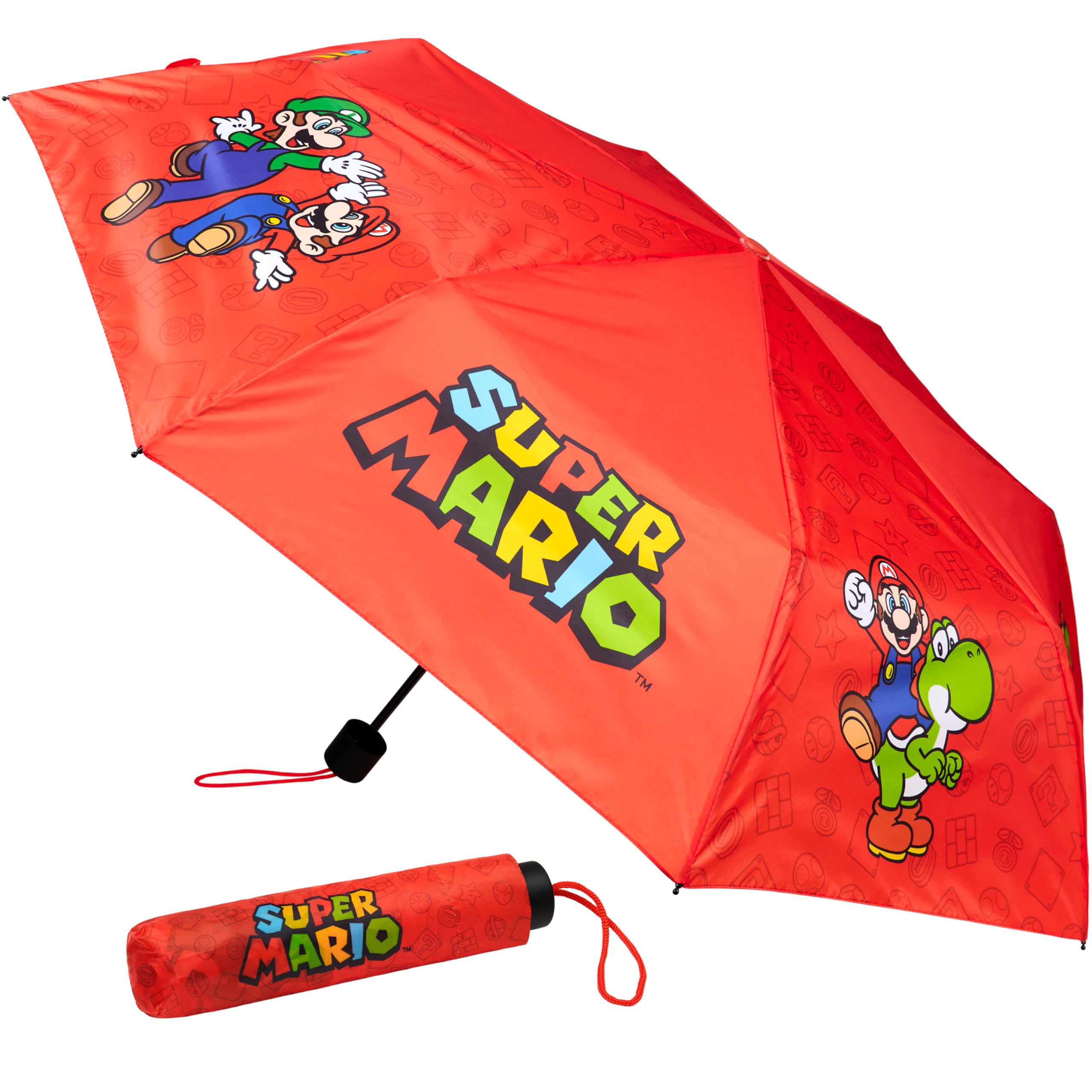 Get Trend Boys Red Super Mario Super Mario Umbrella Kids Tweens Foldable Compact Umbrella School Luigi Travel Girls Manual Windproof Travel Gifts (Red Super Mario)