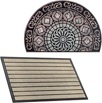 ubdyo Unique Design Door mat - Low Pile Front Doormat Outside Entrance Bundle - 36" x 23" + 36" x 24" Bright Beige