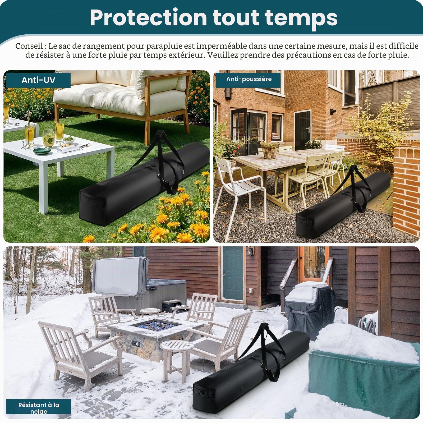 Sac de transport pour parasol de terrasse, sac de rangement pour parasol de plage 900D amélioré avec sangle de transport rembourrée et fermeture éclair à double ouverture imperméable, sac parapluie