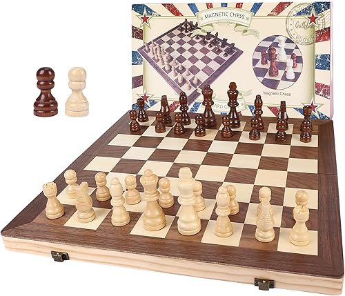 Miniatura 1 de Gothink Juego de ajedrez para adultos, tablero de madera hecho a mano de 15 pulgadas con 2 piezas de peón adicionales e instrucciones de caja de
