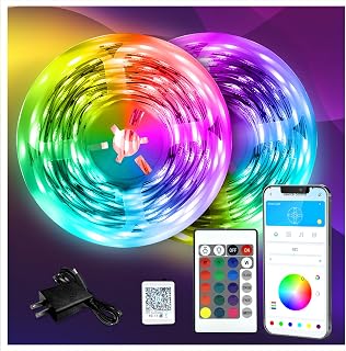 DAYBETTER 130ft RGB LED Strip Lights for Bedroom Room Decor - App Remote Music Sync Timer 2 Rolls