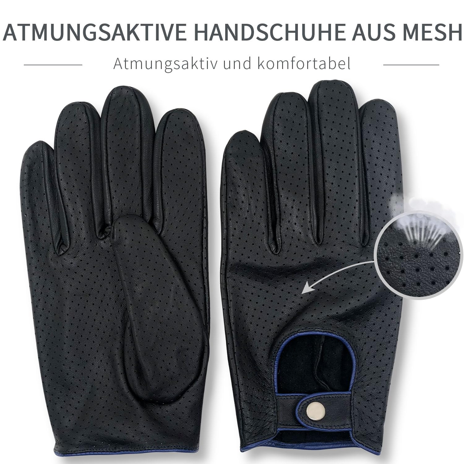 Guantes de conducción de cuero de piel de oveja 100% suaves y lujosos para hombres, con malla y pantalla táctil
