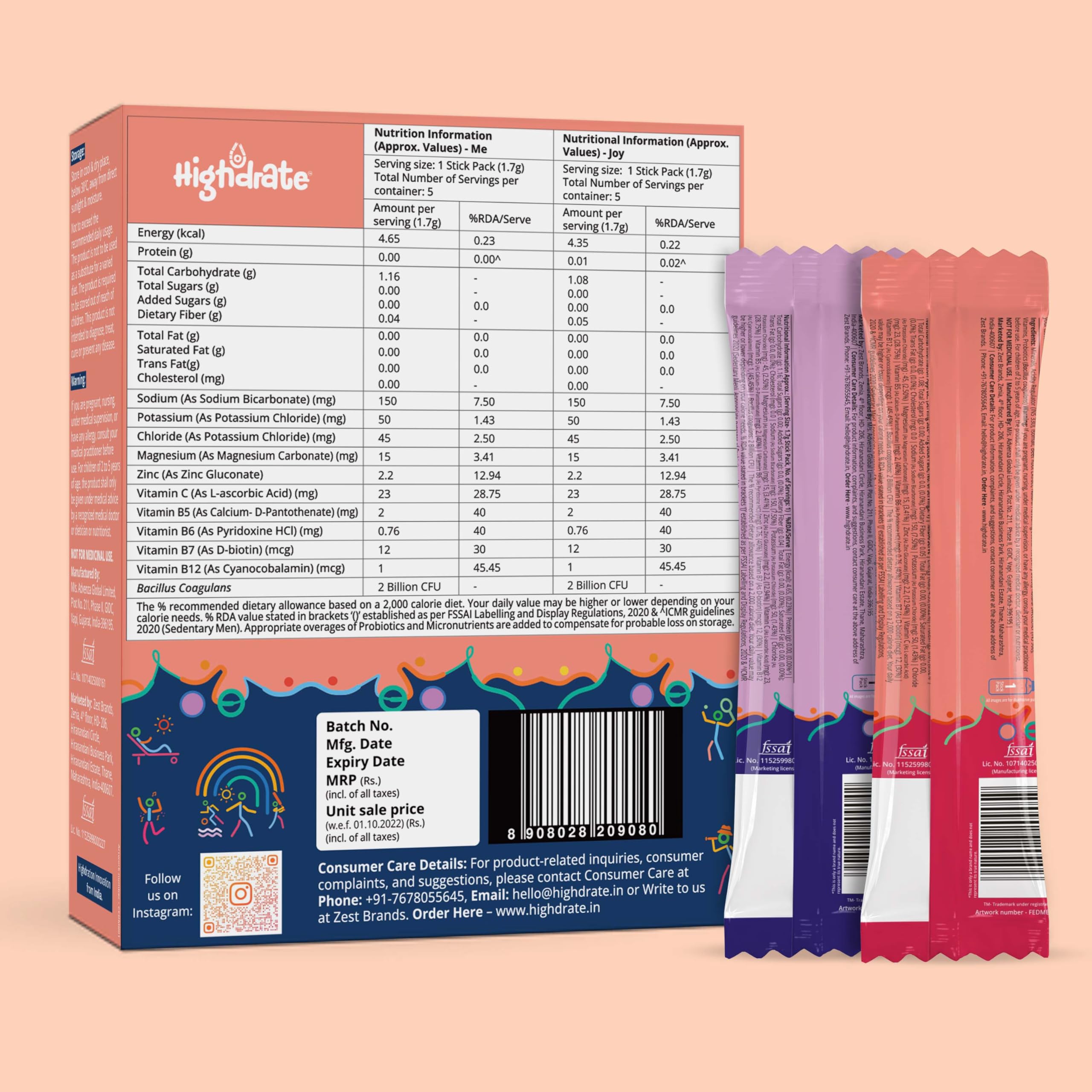 Highdrate Sugar Free Electrolyte Drink Mix | Hydration Powder for Dehydration | 10 Electrolyte Sachets with 5 Vitamins, 5 Minerals & 2 Billion CFU Probiotics | Sugar Free Hydration Drink for Daily Use — Amazon image 8