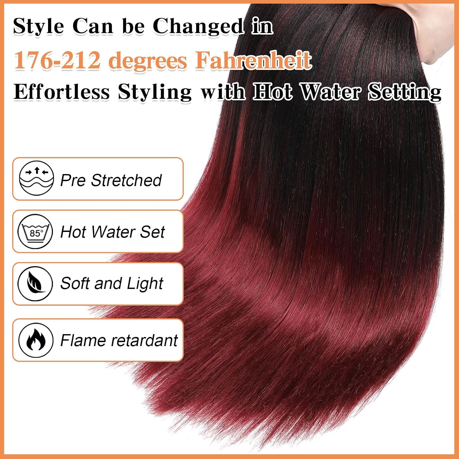 Ombre Burgundy Braiding Hair, 26 Inch 8 Pack Pre Stretched Braiding Hair For Braiding Women Hair, Hot Water Setting Soft Yaki Texture Synthetic Crochet Braids(26in,Tbug#,8pc）