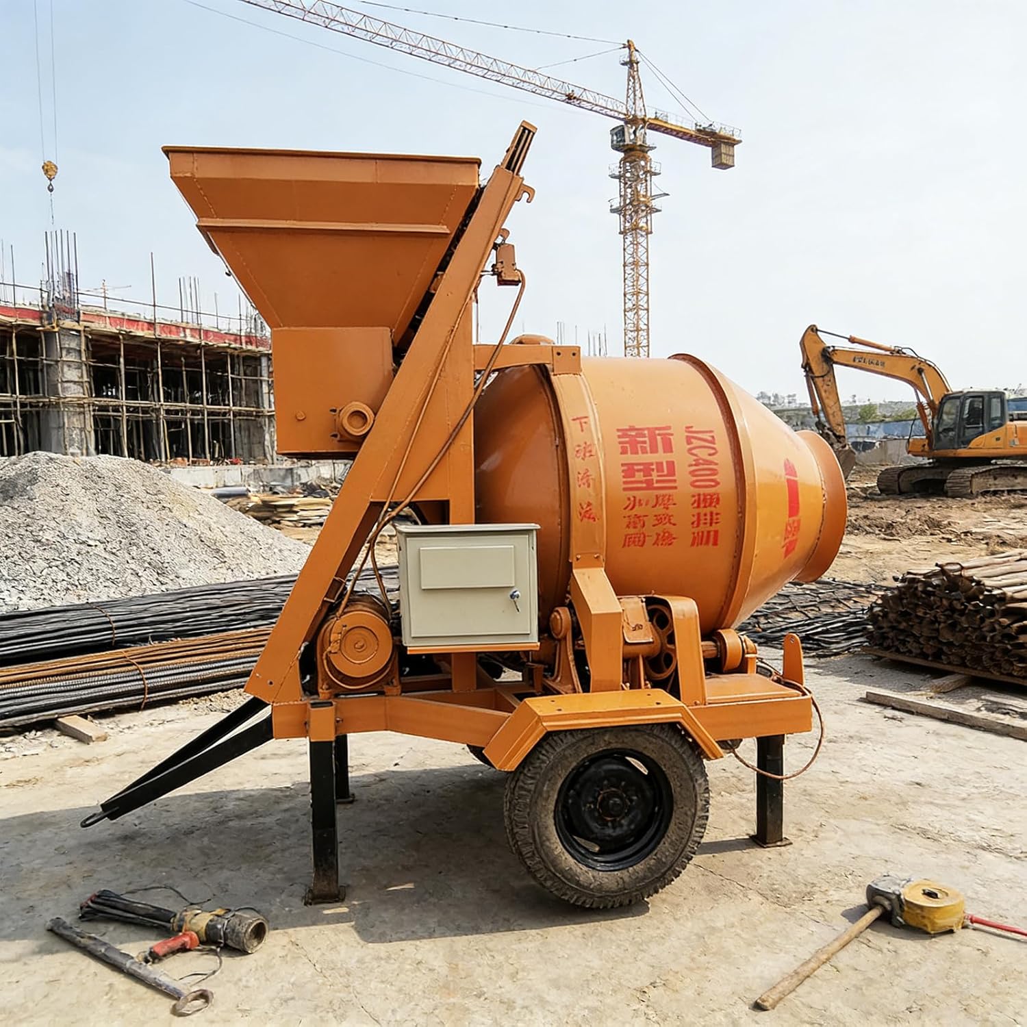 Durable Portable Cement Mixer Electric Concrete Mixer – Thickened Steel Drum for Contractor Use