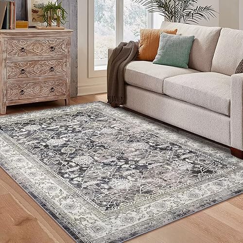 COZYLOOM Alfombra persa vintage con estampado floral estilo retro envejecida lavable a máquina antideslizante suave decorativa para sala de estar