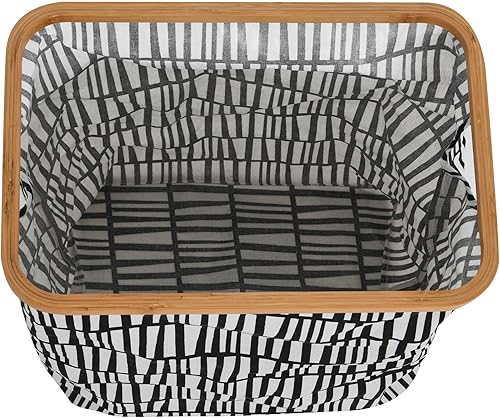 Miniatura 6 de Household Essentials Cesto Krush rectangular con borde de bambú con asas recortadas, blanco y negro