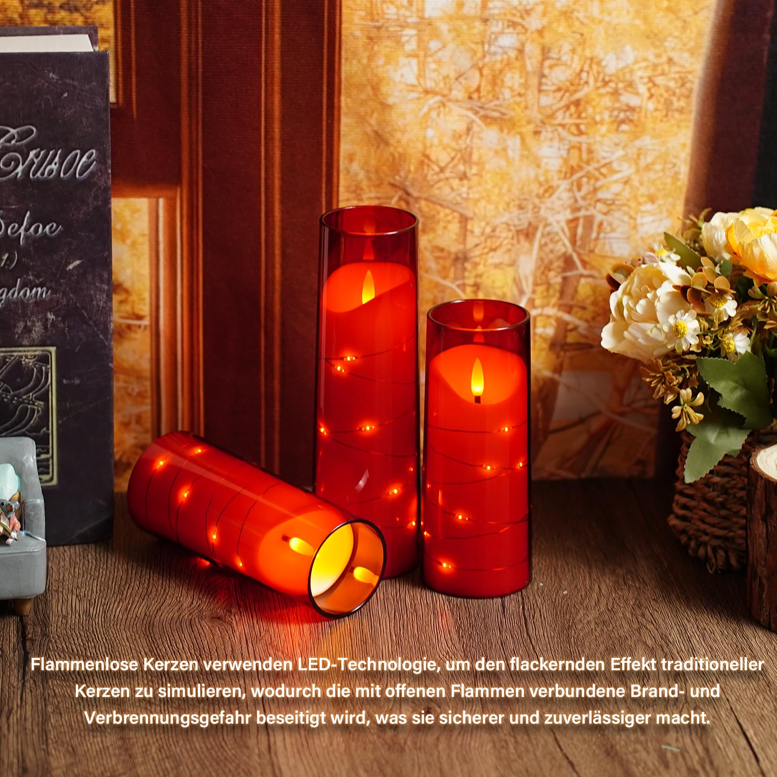 JINYANIA LED Stumpenkerzen Set 7 – Flammenlos Mit Lichterkette, Fernbedienung & Timer Batteriebetriebene Kerzen Timer