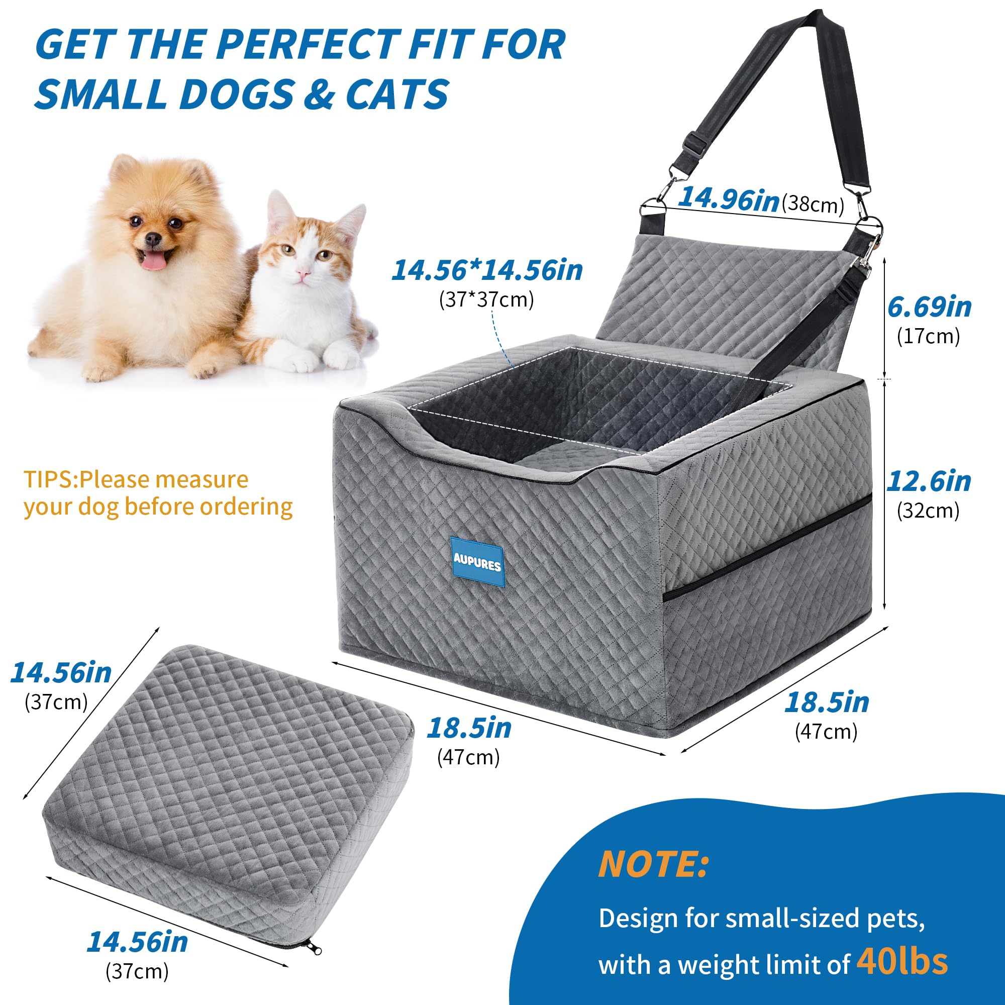 Aupures Dog Car Seat-Perfect Dog Car Seats for Small Dogs Under 40lbs,Dog Booster Car Seat with Adjustable Height,Removable Cushion,Small Dog Car seat,Pet Car Seat,Dog Car Carrier in Soft Plush Fabric