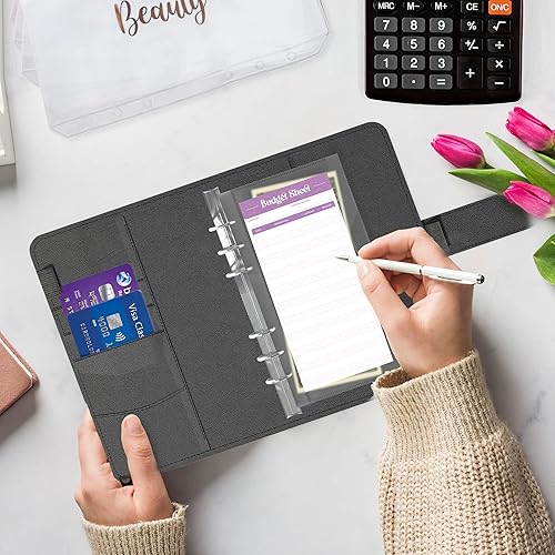 Miniatura 5 de SOUL MAMA Carpeta de presupuesto del zodiaco con sobres de efectivo para presupuestos, carpeta Tauro negro A6, organizador de dinero para carpeta de