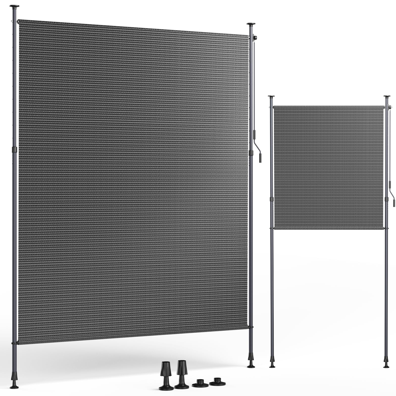 LIFERUN HDPE Klemmmarkise Senkrechtmarkise Außen 200×310cm, Balkon Sichtschutz ohne Bohren, ausziehbare Seitenmarkise, Sonnenschutz Windschutz Wasserfest,für Balkon Garten Terrasse,Grau,2 PCS Stangen