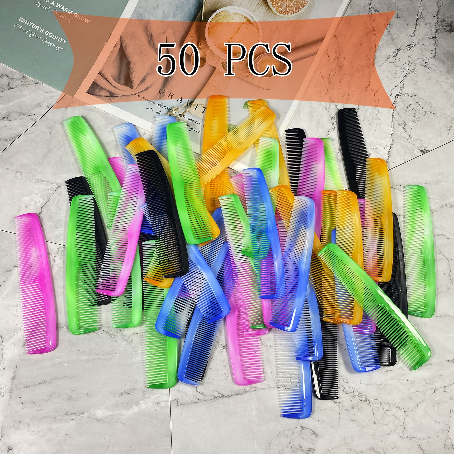 Juego de 50 peines de pelo de plástico fino para mujeres y hombres, peine de vestir fino 2