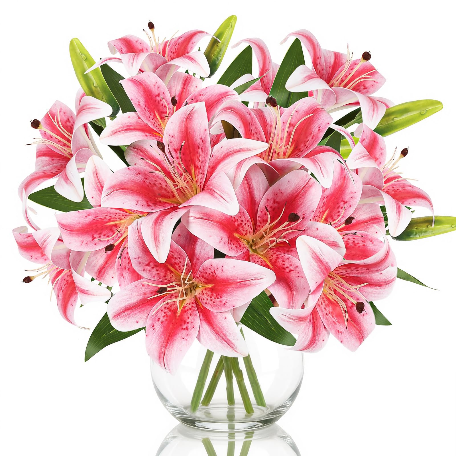 TYL&TYS 6PCS Artificial Lilies Flower Set, 3D Printing Realistic Fake Lilies with 12 Heads and 6 Buds