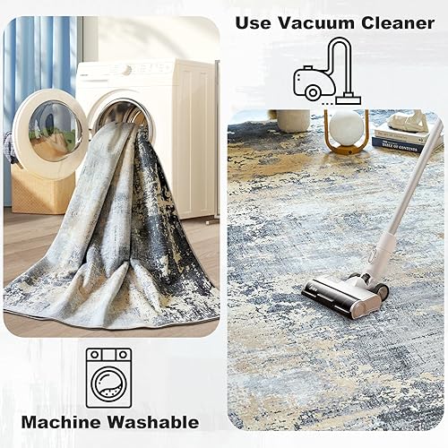 Miniatura 4 de OIGAE Alfombra lavable a máquina de 5 x 7 pulgadas, diseño abstracto y moderno con parte trasera antideslizante, no desprende pelusa, para sala de