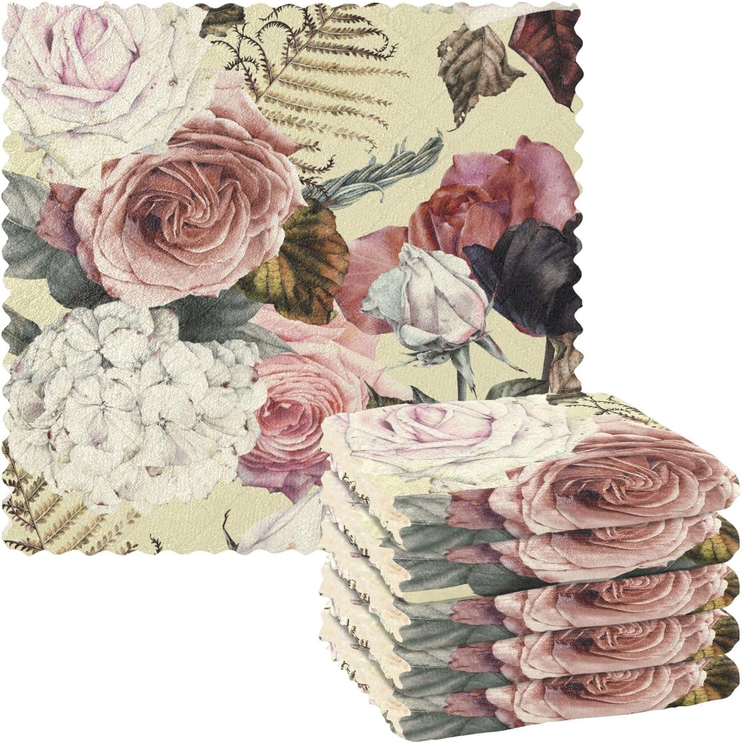 KLL Paños de limpieza de microfibra de acuarela con patrón floral sin costuras de rosas, toalla de té, toallas de mano para cocina, paños de cocina