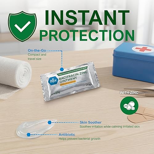 Miniatura 5 de MED PRIDE Ungüento de zinc de bacitracina, crema antibiótica para heridas, quemaduras, cortes, 144 paquetes de tamaño de viaje x 0.03 oz, primeros