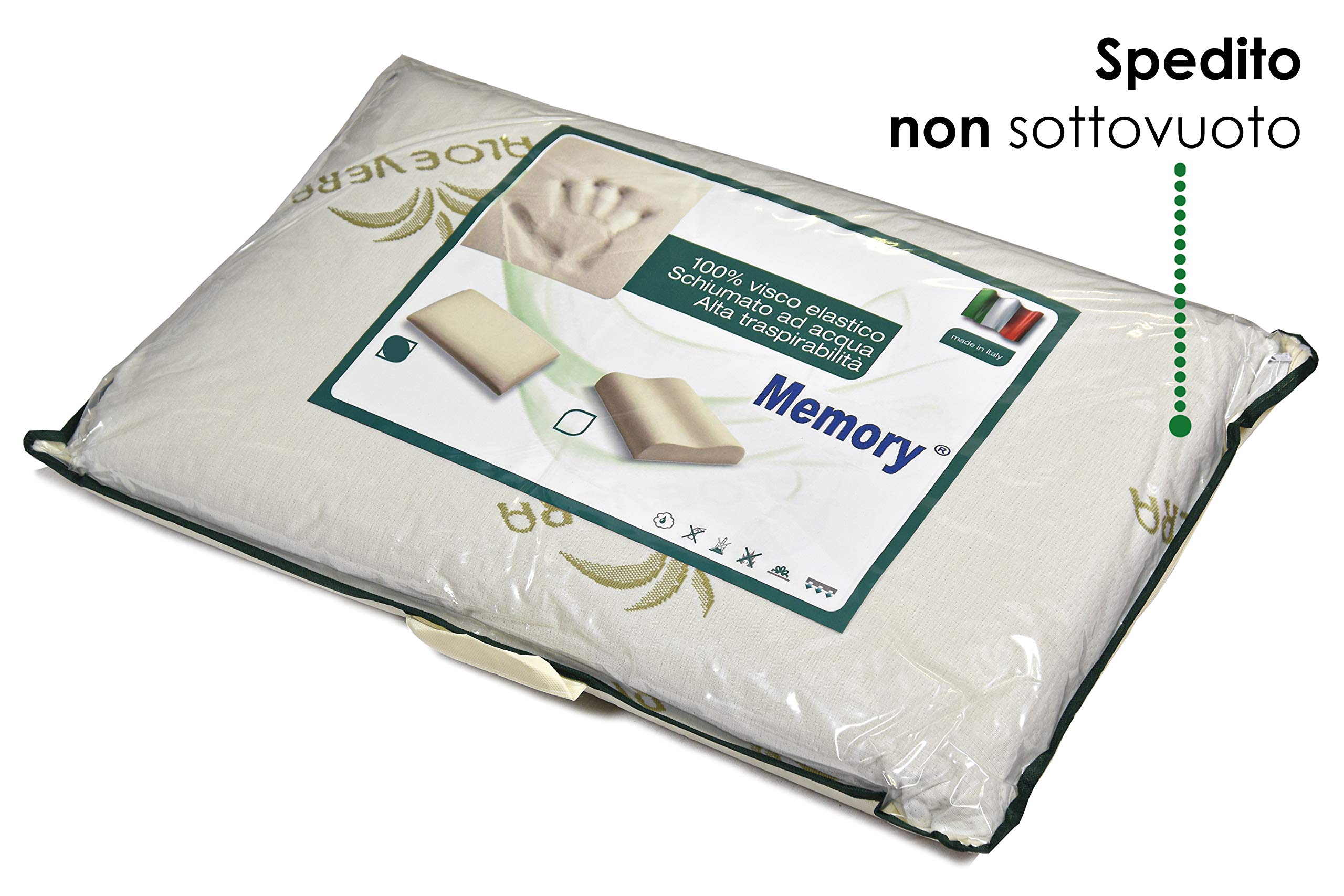EcoDream - Cuscino Memory Foam Cervicale Modello Saponetta, Fodera Aloe Vera, Guanciale Letto Ortopedico Alto, Antiacaro Anallergico, 100% Made in Italy