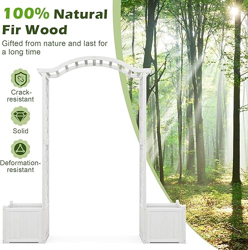 Miniatura 8 de Giantex Cenador de jardín con maceta, arco de madera con enrejado, arco al aire libre para plantas trepadoras, verduras, hierbas, decoraciones, arco