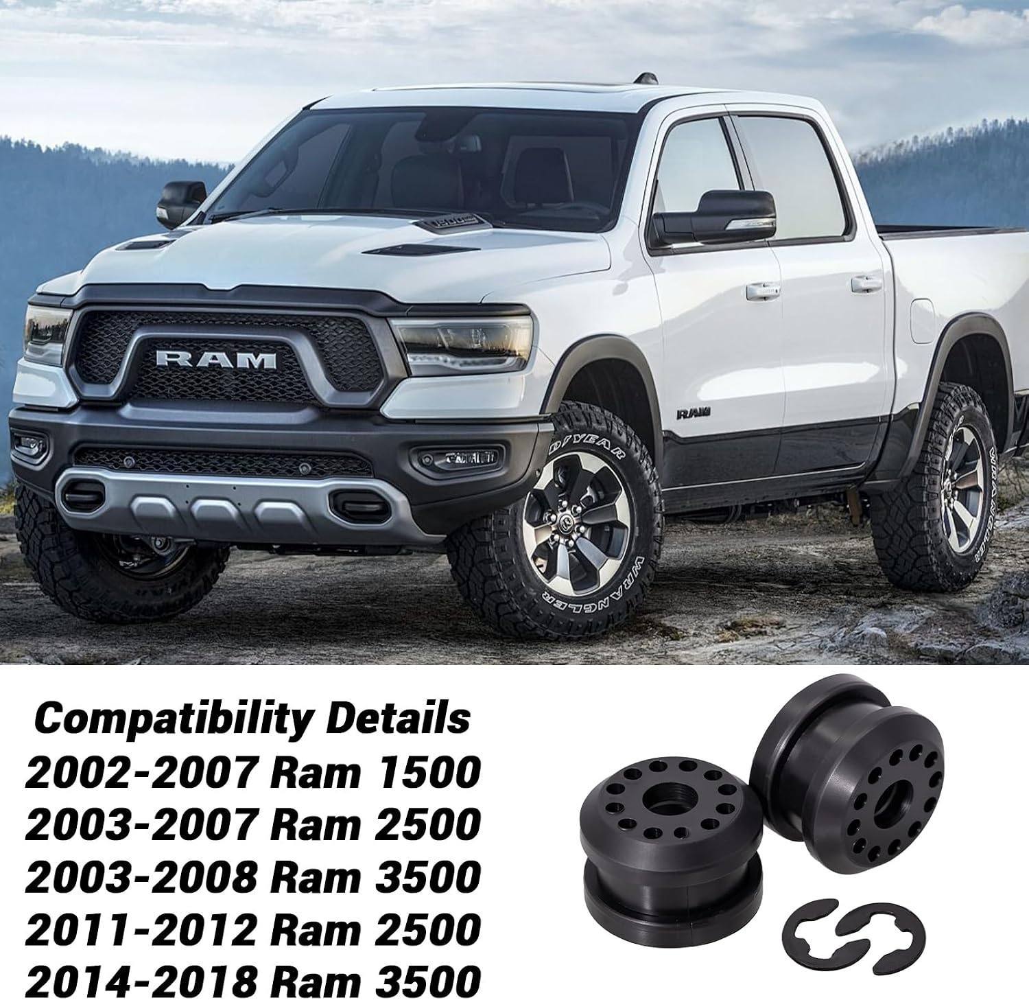 8-Pack Shifter Linkage Bushings & E-Clips Compatible with Dodge Ram 1500/2500/3500 4x4 (2002-2010) - OEM 68078974AA & 68078975AA Replacement​