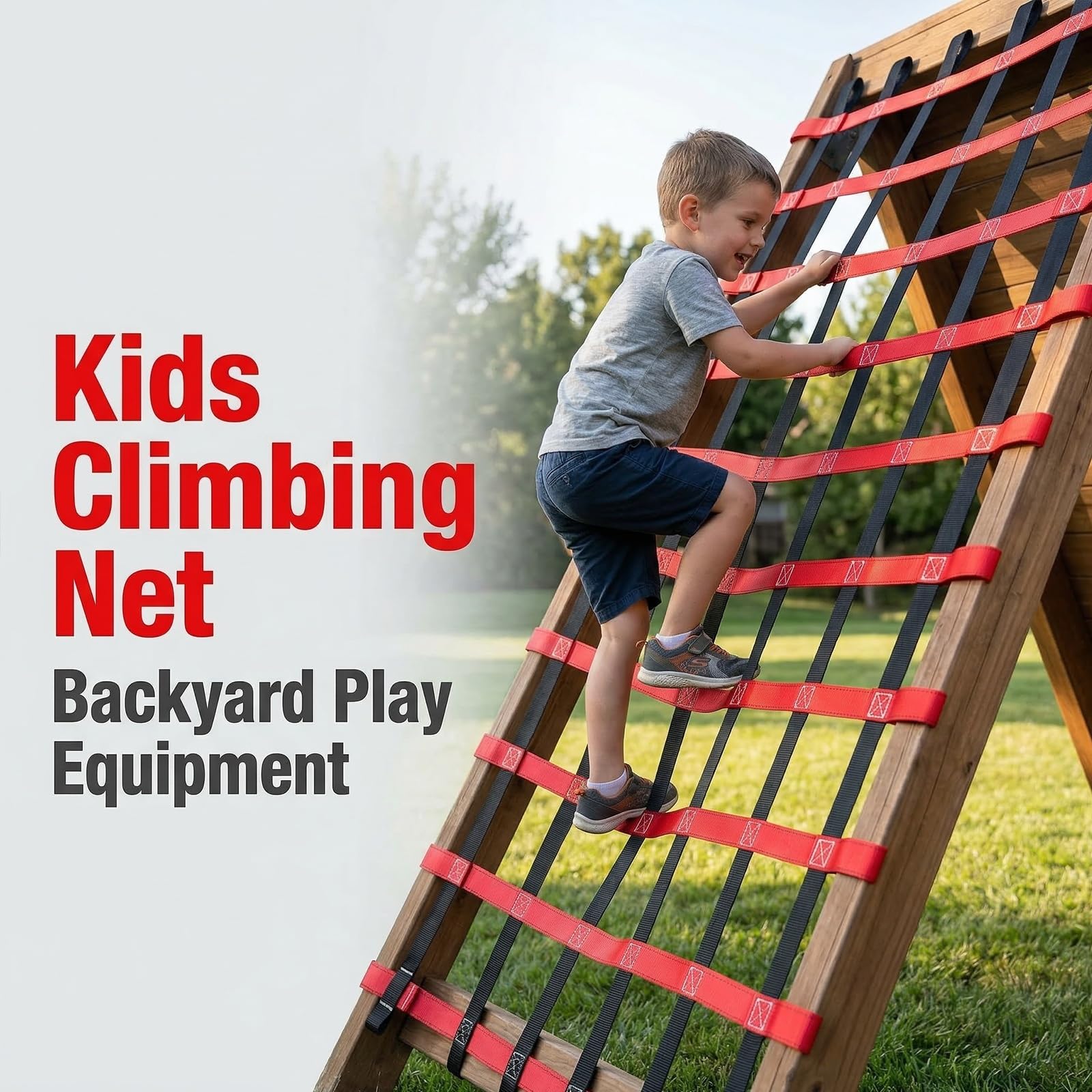 Ninja - Red de escalada de obstáculos para niños, tamaño personalizable de 5 x 7 pies, cincha duradera para diversión segura al aire libre, ideal para casas en árboles y aventuras de escalada