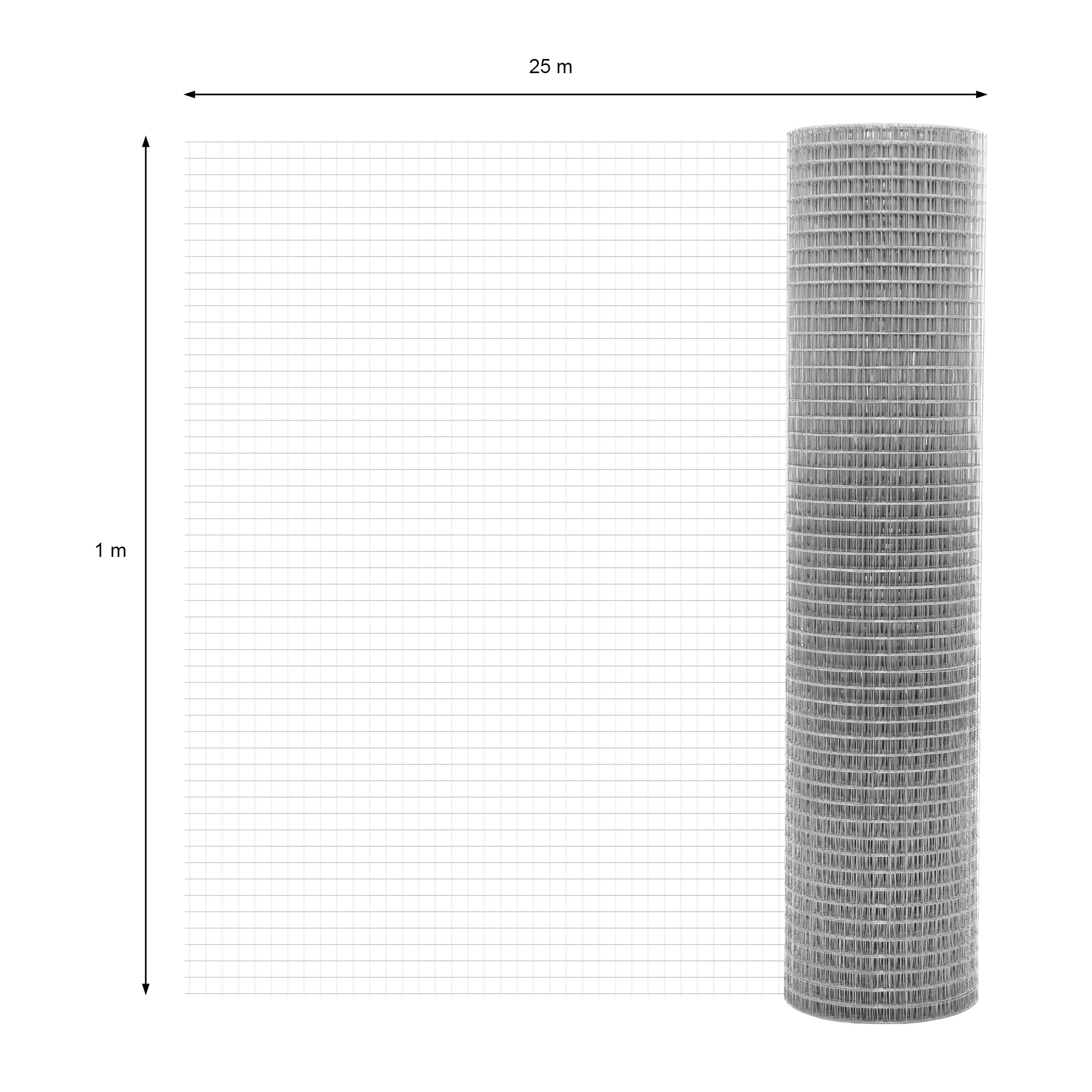 ECD Germany Rete Metallica per Recinzioni 25x25 mm 1 m x 25 m Spessore 0,9 mm Rete Zincata Elettrosaldata per Giardino Recinto Argento Rete Saldata per Recinzione Animali Rete per Voliera Rotolo