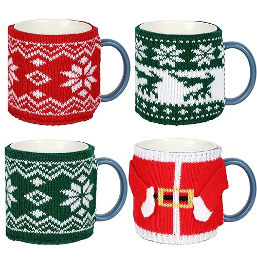 OBUSATT 4 Pcs Christmas Cup Cozy Winter Knitted Cup Cozy
