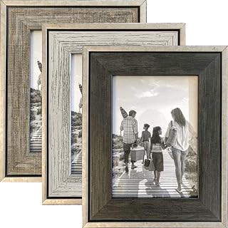 Tasse Verre 8x10 Rustic Picture Frames - (3-Pack)- Distressed Farmhouse Industrial Frame - Ready to Hang or Stand - Built-in Easel - Silver Galvanized Metal Look with Wood Insert (8x10 (3-Pack))