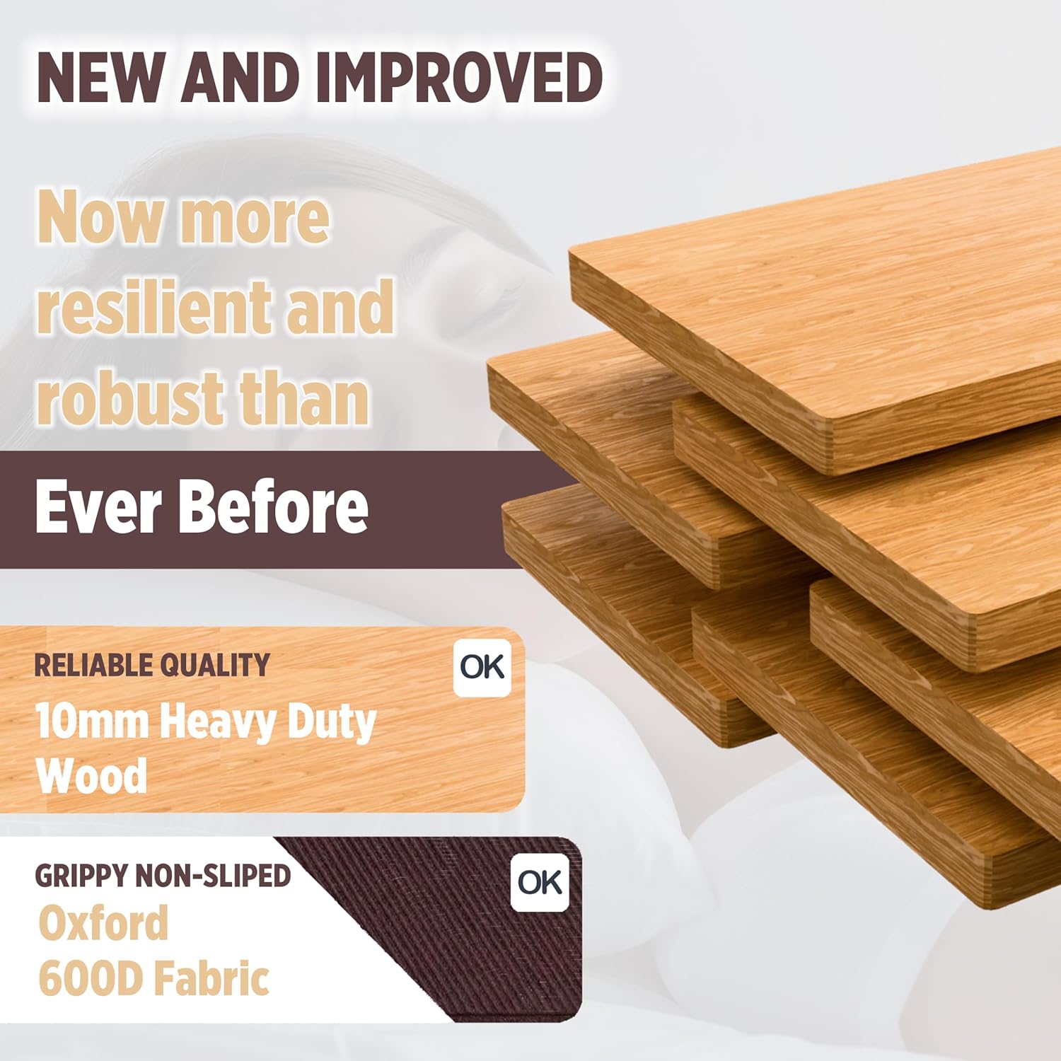 10mm Bunkie Board(60”x80” Queen XL) Heavy Duty Wood | Low Profile Bed Support Bed Board, Breathable, Quiet, Moisture Resistant | Folding Spring Support Board | Split Fully Assembled