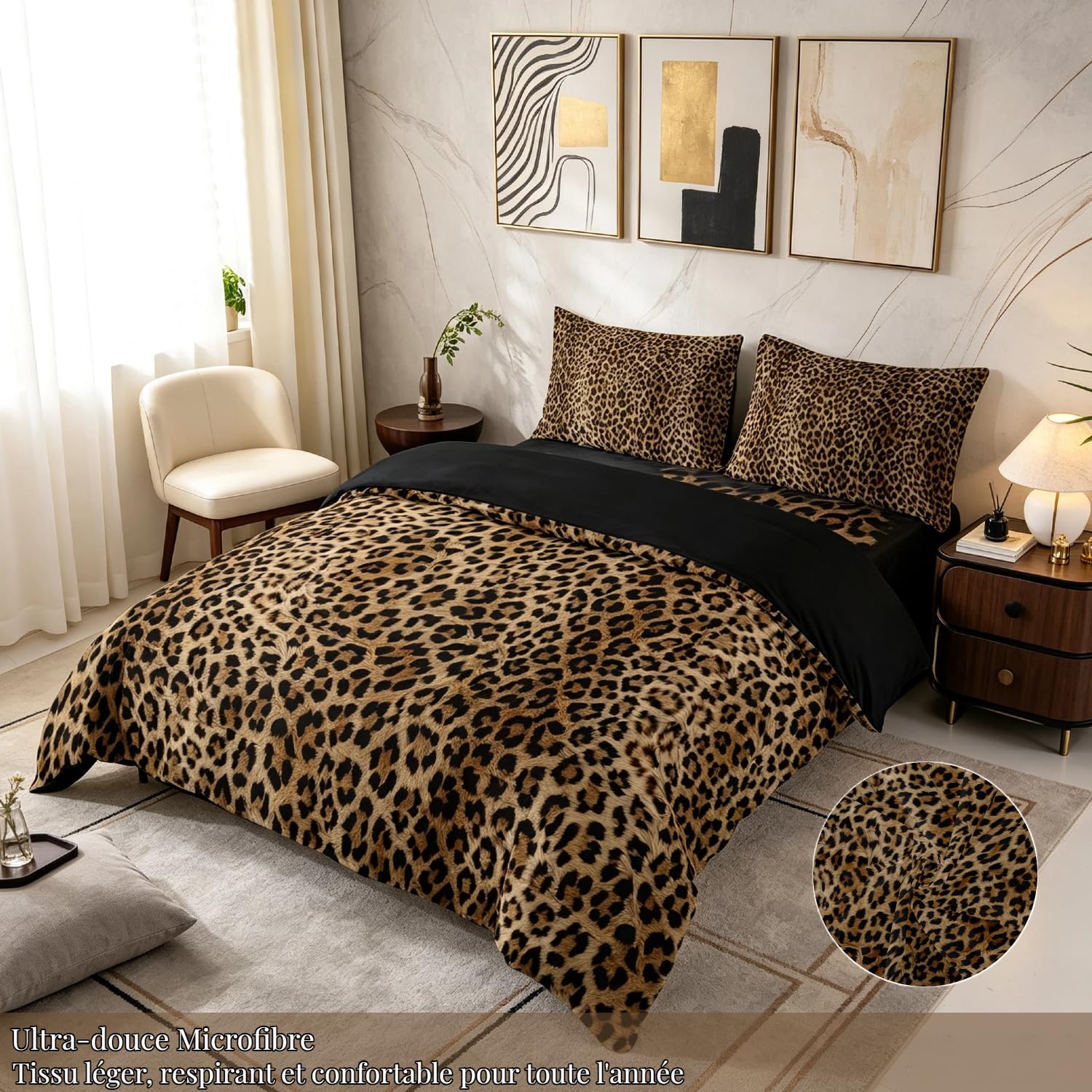 Juego de cama de leopardo, con estampado de gépardo, para niños, niñas, animales, funda nórdica de 220 x 240 cm, funda nórdica con cremallera