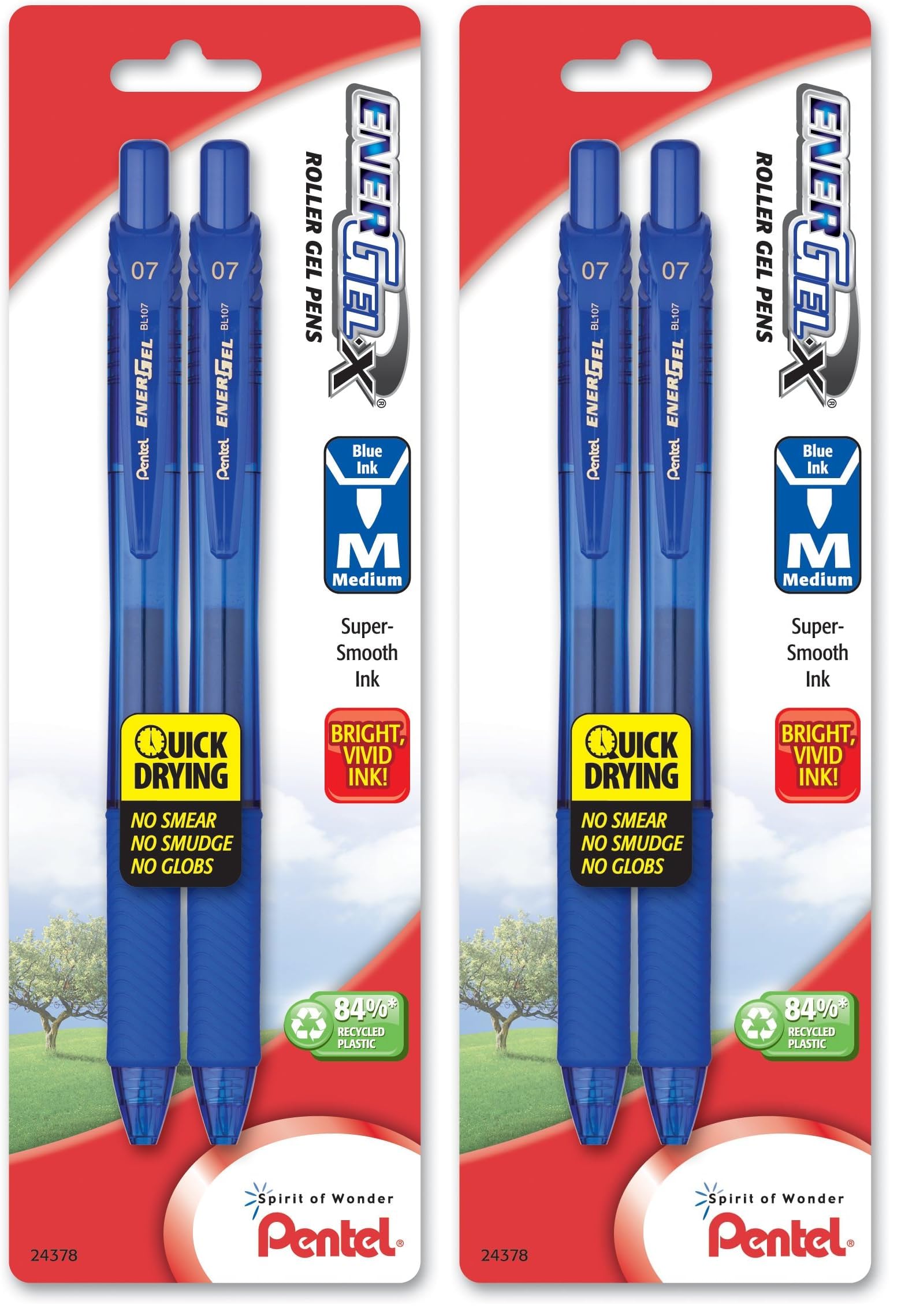 Pentel EnerGel-X Retractable Liquid Gel Pen 0.7mm, Metal Tip, Medium, Blue Ink (4 Pack) (BL107BP2C)