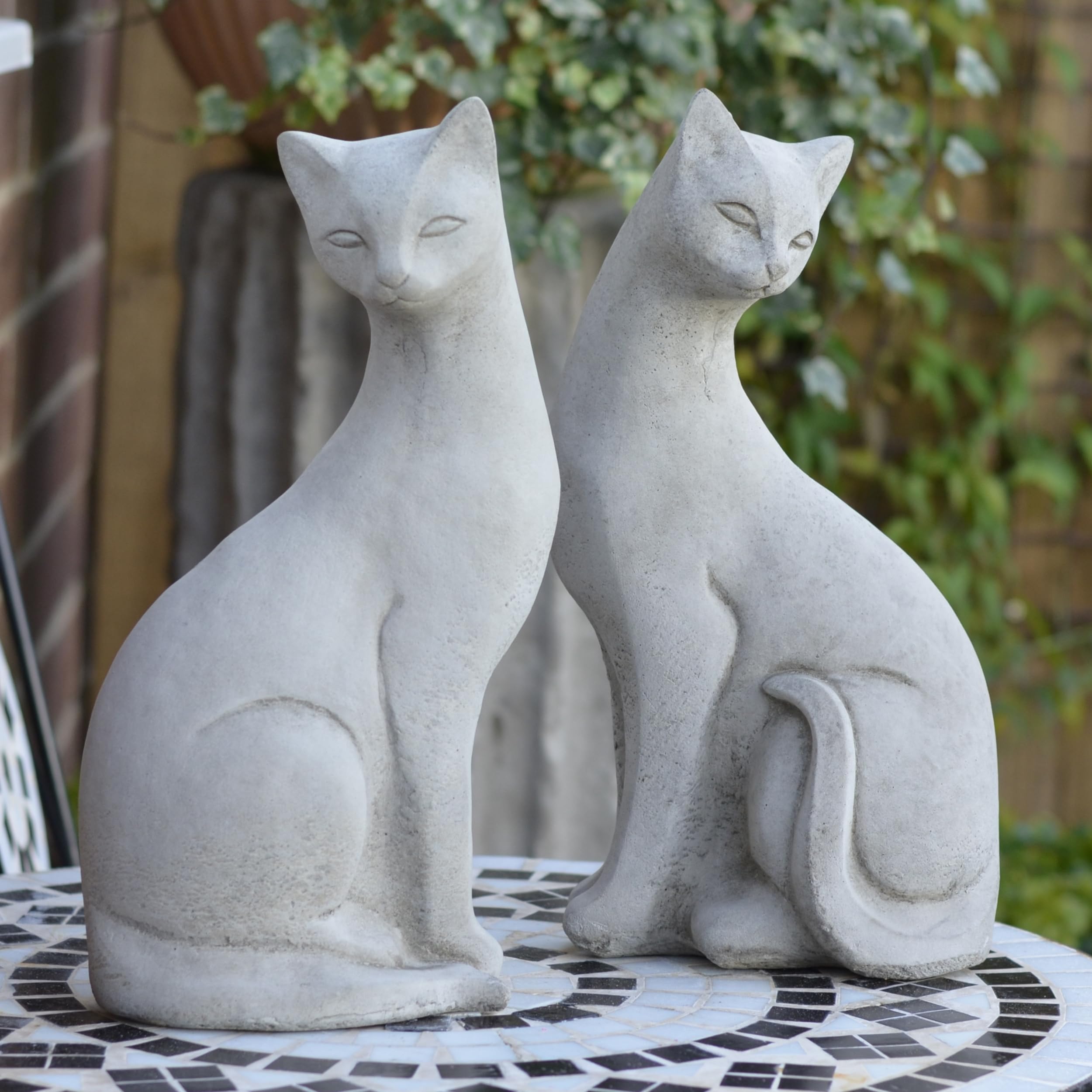 ONEFOLD Siamese Cats Statue, Stone Garden Statue Ornament and Garden Sculpture