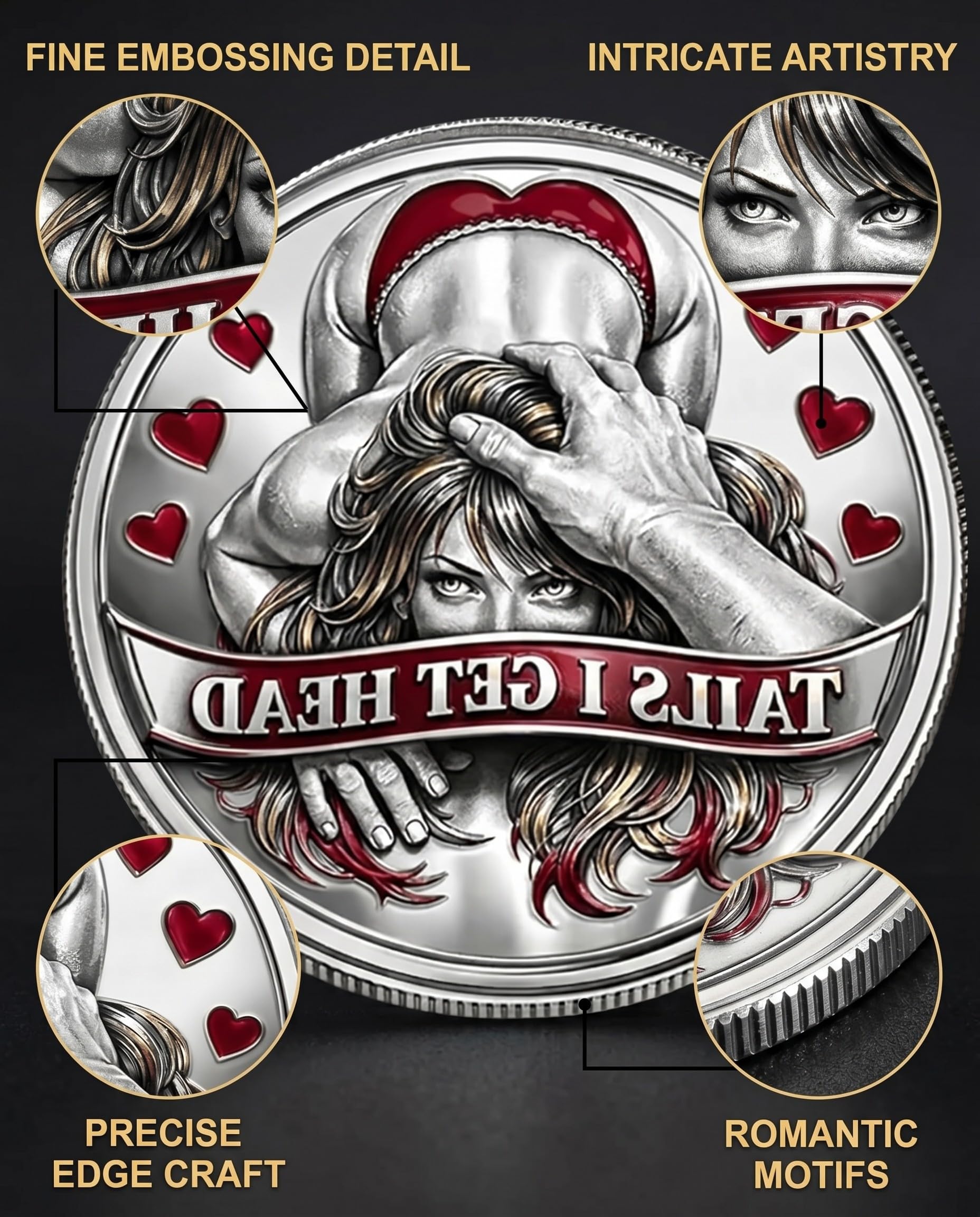 Moneda de Desafío para Parejas 1 Unidad Moneda Conmemorativa con Relieve 3D Regalo Divertido para Parejas Decisión Romántica Momentos Lúdicos San Valentín Aniversario