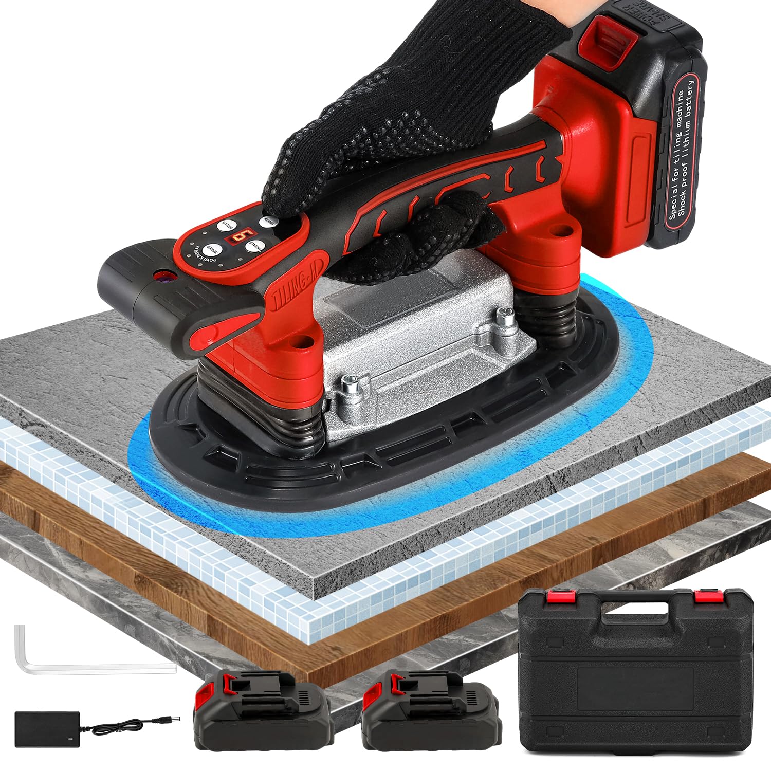 Antstone Tile Vibration Tool 250mm Suction Cup 882lbs/400kg Adsorption Handheld Tile Installation Leveling Machine Tile Vibrator Tool for Tiling