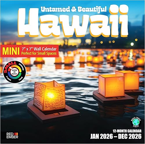 Red Ember - Mini calendario de pared para espacios pequeños  Untamed & Beautiful Hawaii 2024 colgante mensual por Red Ember  Solo 7 x 14 pulgadas de