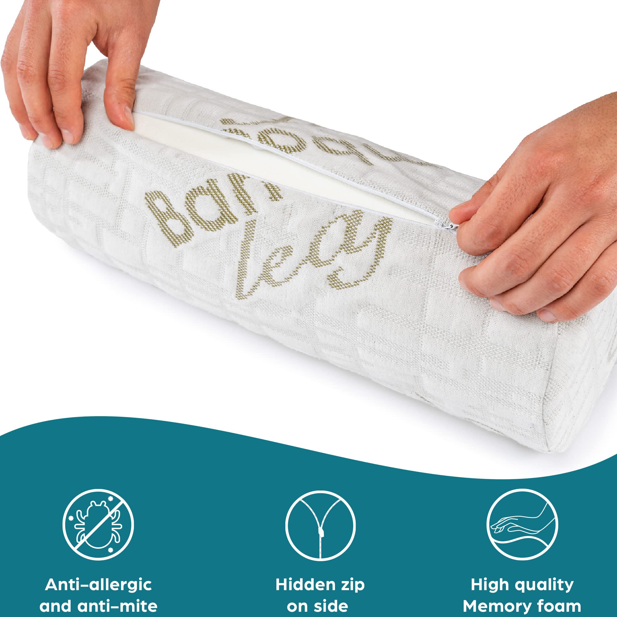 Flowen Cuscino Cilindrico Cervicale da Collo Memory Foam 40x15 cm Alta Qualità per Fisioterapia Dormire e Riposare Supporto Ergonomico per Gambe e Schiena per Letto e Divano con Federa Lavabile