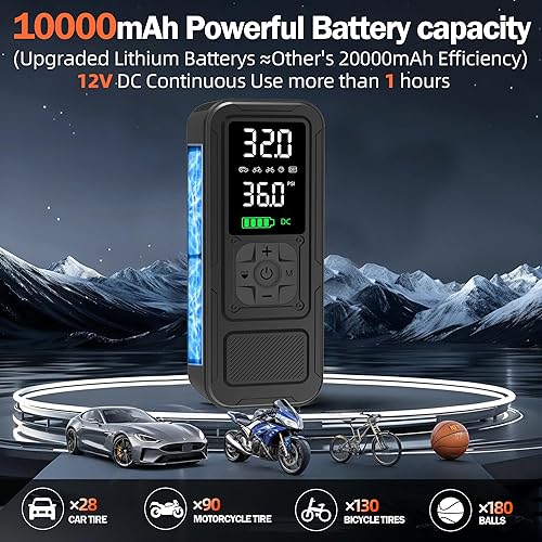 Miniatura 3 de Compresor de aire portátil Y34 para inflado de neumáticos, inflado 4 veces más rápido, 10000 mAh sin cable12 V CC 150 PSI bomba de aire para