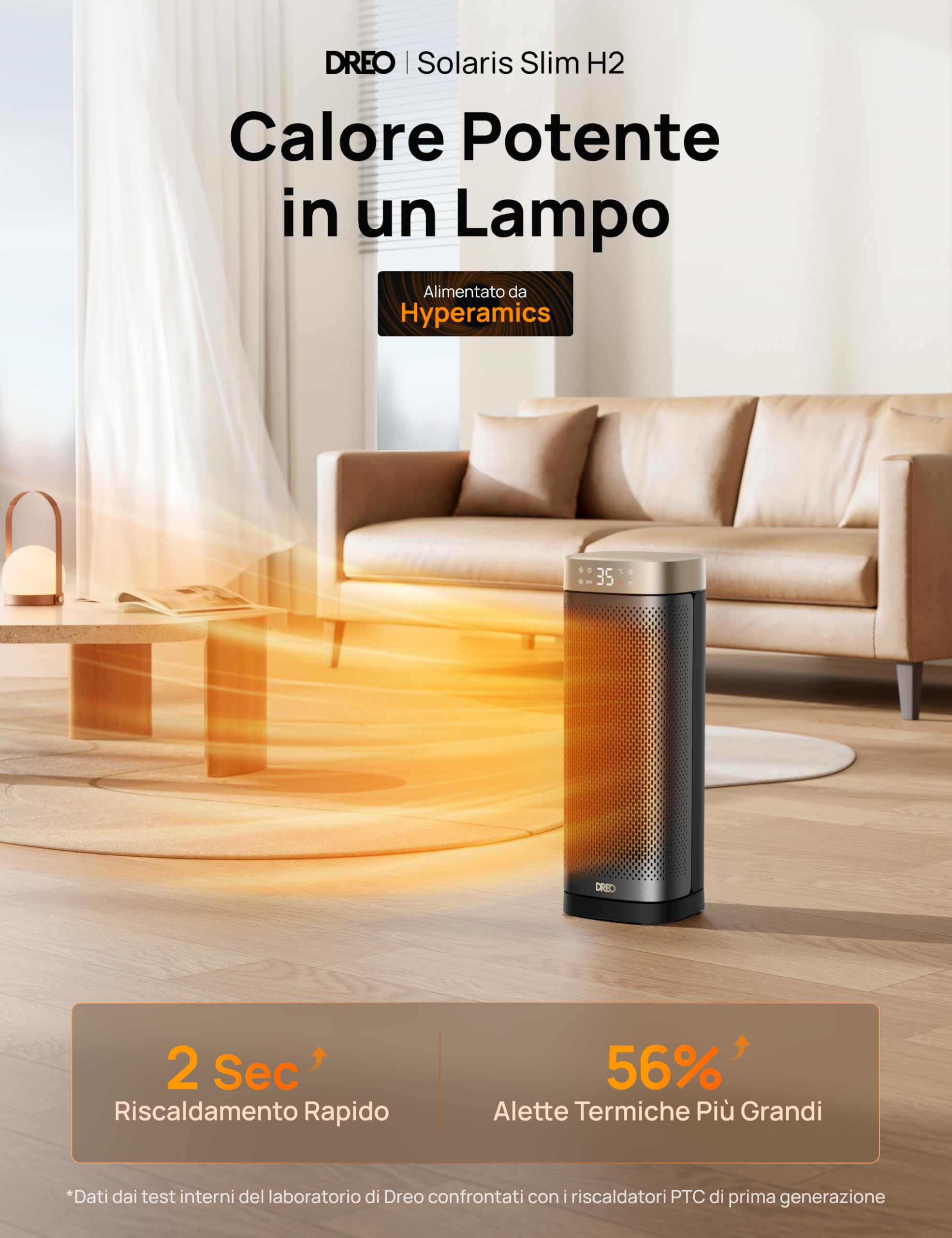 DREO Termoventilatore in ceramica da 2000 W, silenzioso e a risparmio energetico con termostato, timer 12 ore, 3 modalità, oscillazione 70°, riscaldatore elettrico da 16 pollici per ambienti