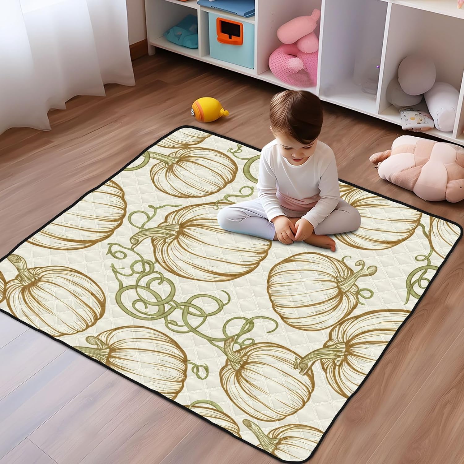 Graffiti-line Pumpkin Baby Play Mat, 50“ X 50” Washable Folding Crawling Mat, Baby Floor Mat, Soft, Non-Slip