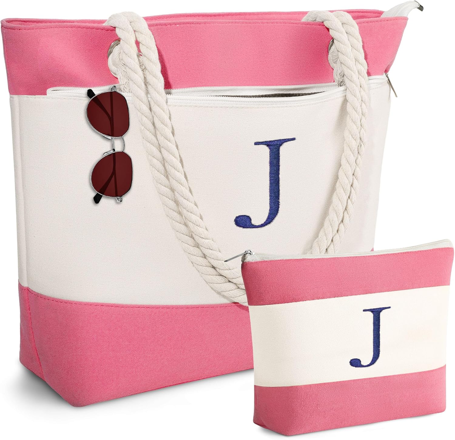 YOOLIFE Christmas Gifts for Women - Personalized Initial Canvas Beach Bags for Women Gifts for Mom Teacher Friend Birthday