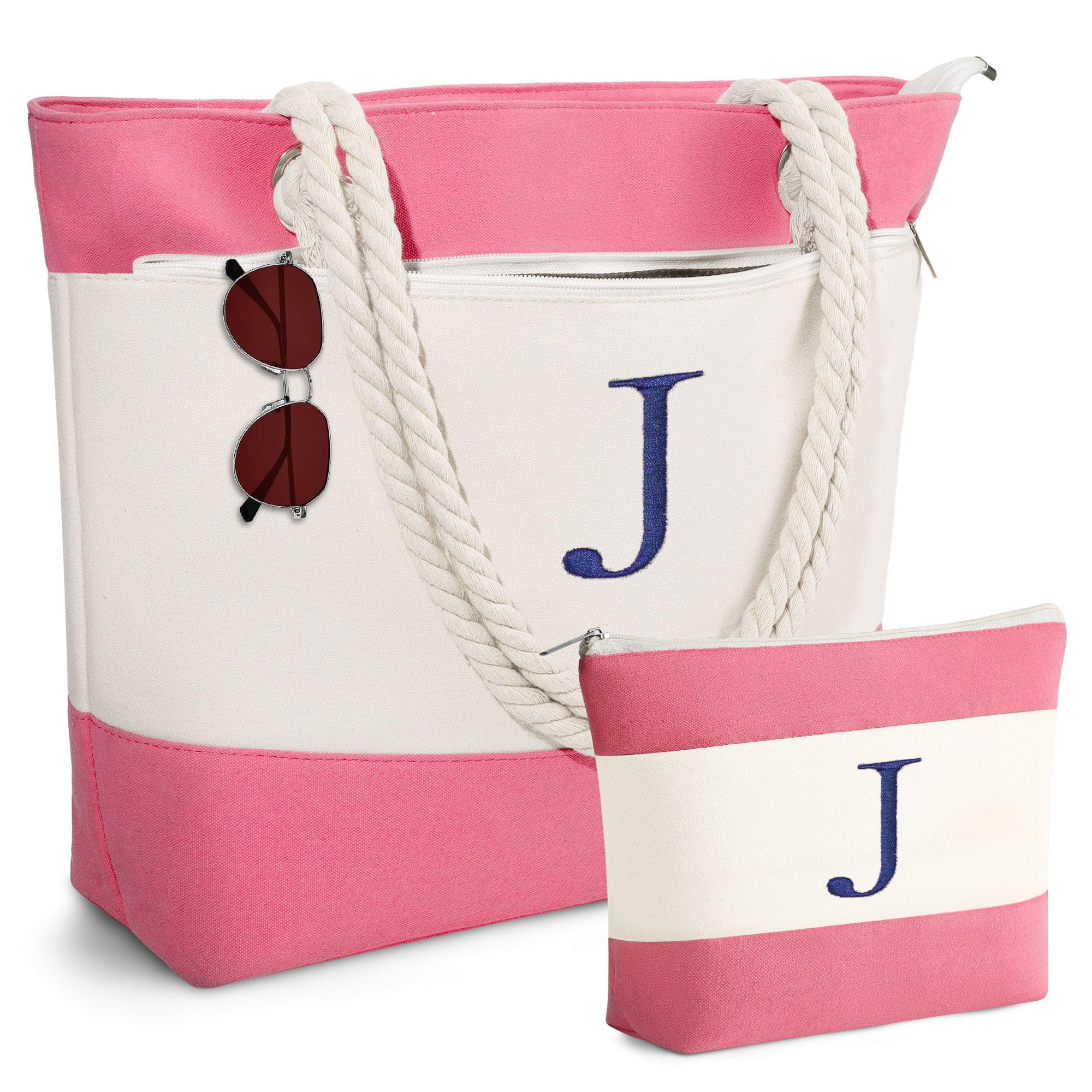 YOOLIFE Christmas Gifts for Women - Personalized Initial Canvas Beach Bags for Women Gifts for Mom Teacher Friend Birthday