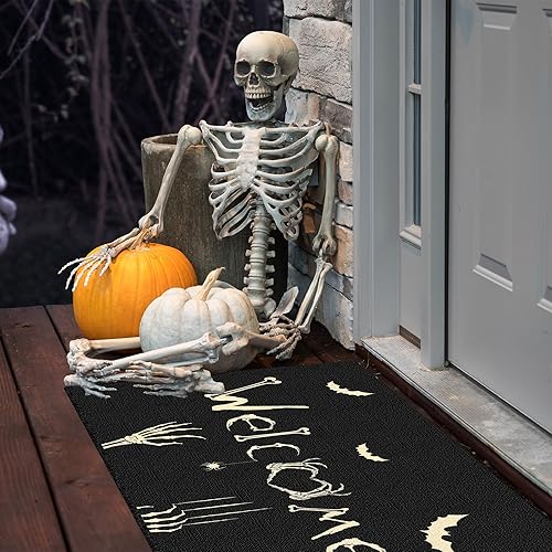 Miniatura 4 de Tapete de puerta de Halloween para interiores y exteriores, decoración de Halloween, antideslizante, divertida decoración de calavera para