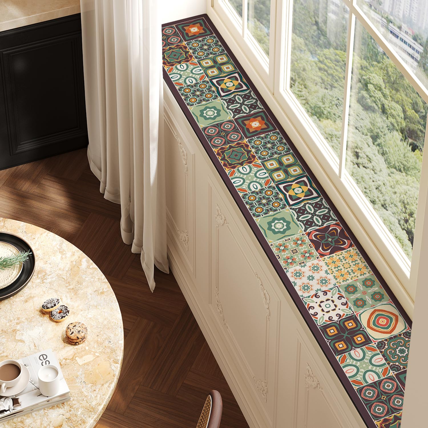 Tapis de Diatomée,20x290cm Tapis en Terre pour Rebord de Fenêtre Antidérapant,Super Absorbant,Séchage Rapide,Facile à Nettoyer,pour Rebord de Fenêtre (Multicolore C)