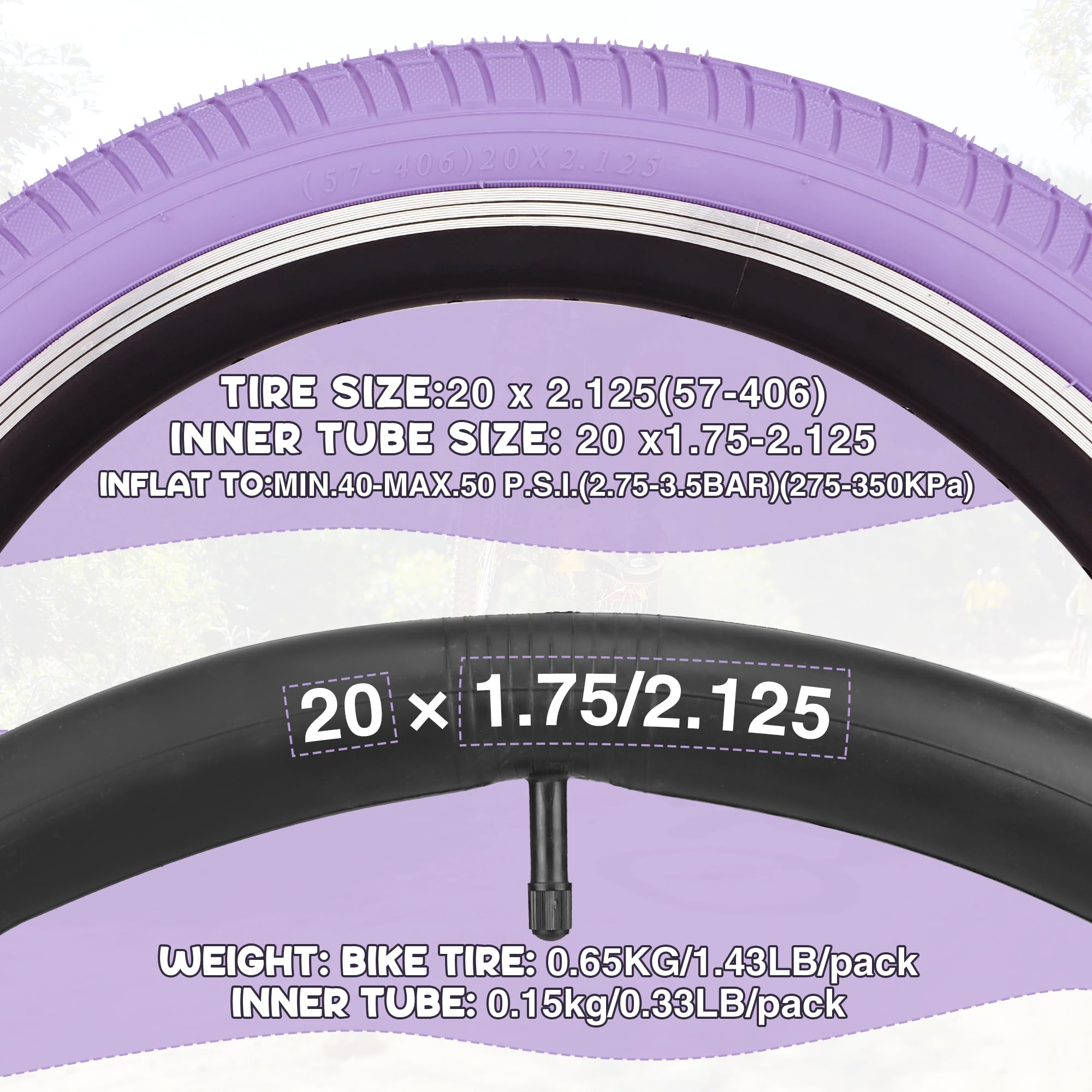 Neumático de Bicicleta 20x2.125 Pulgadas, 30 TPI, para Mountain Bike/Bici Ciudad/BMX