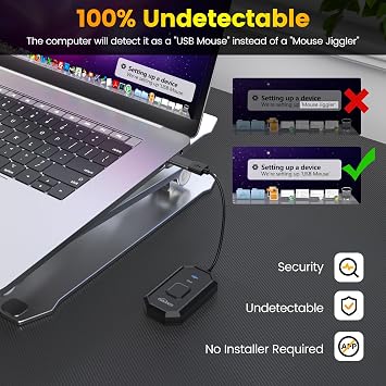 Mouse Jiggler Undetectable,2 in 1 Mouse Mover and Mouse Clicker with Type-C Adapter for Computer, Plug & Play, Simulate Mouse Movement to Prevent The Computer from Entering Sleep Mode