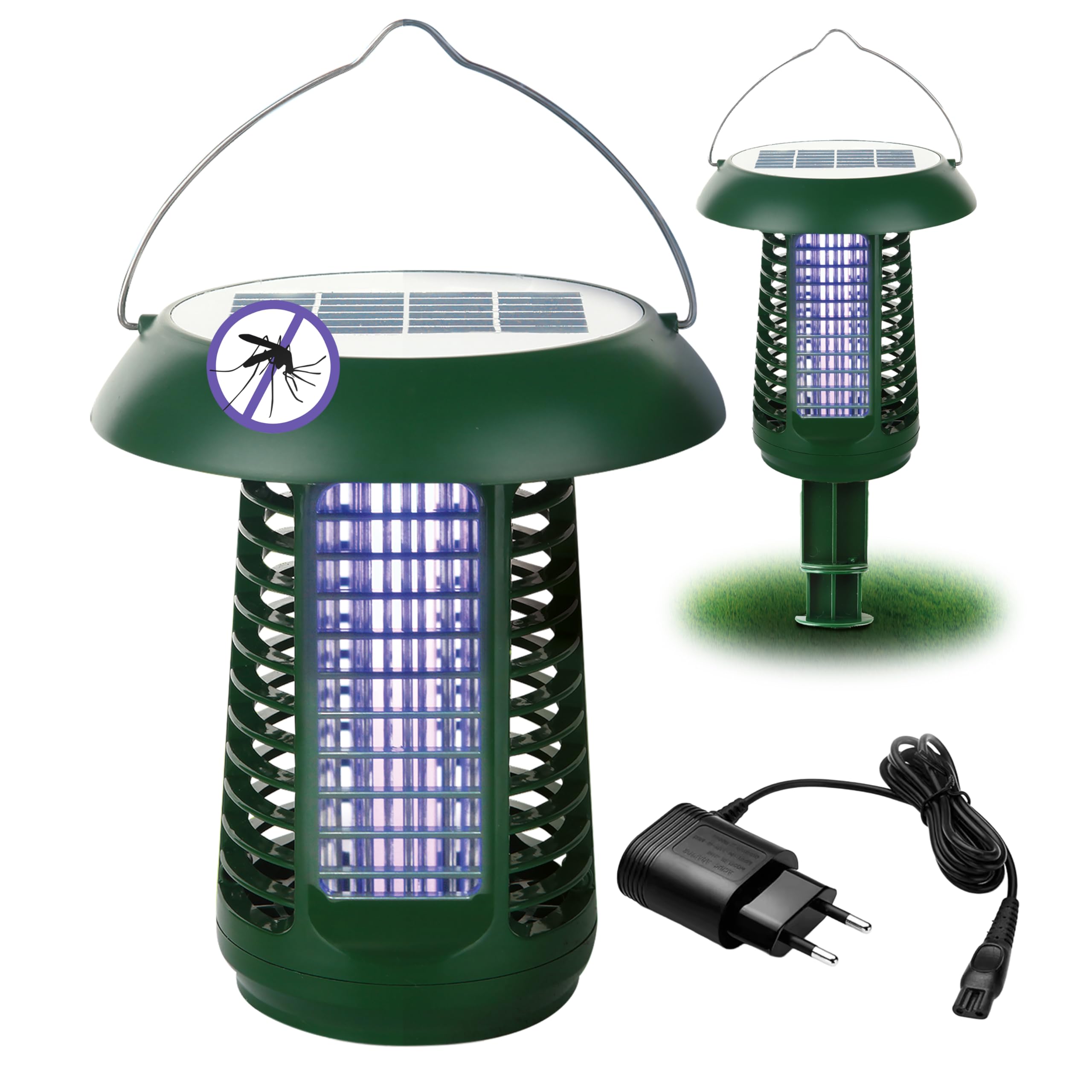 Lámpara Solar Antimosquitos 2 en 1: Luz UV Anti-Insectos + Luz Blanca Iluminación. Interior/Exterior. Energía Solar + Red (Incluye Adaptador) Portátil: Ideal jardín, terraza, Camping. Gran Autonomía