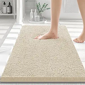 Smiry Luxury Chenille Bathroom Rugs 30x20, Extra Soft and Absorbent Shaggy Bath Mat, Machine Washable, Non-Slip Plush Carpet Runner for Tub, Shower, and Floor, Home Decor Accessories, Sand