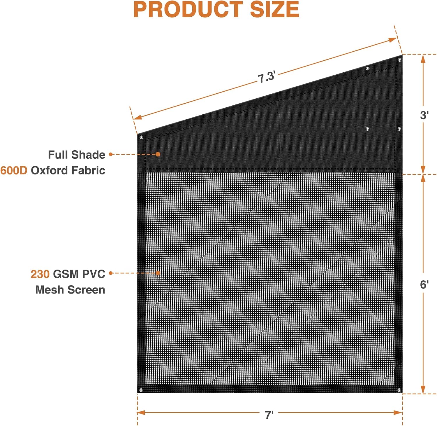 Fonzier Splicing RV Awning Sun Shade Screen for Side Panel 7' x 9' 600D Oxford Top & 230GSM Bottom Black Mesh Sunshade for Motorhome Trailer UV Sunblocker Completed Kits - 3 Years Lasting