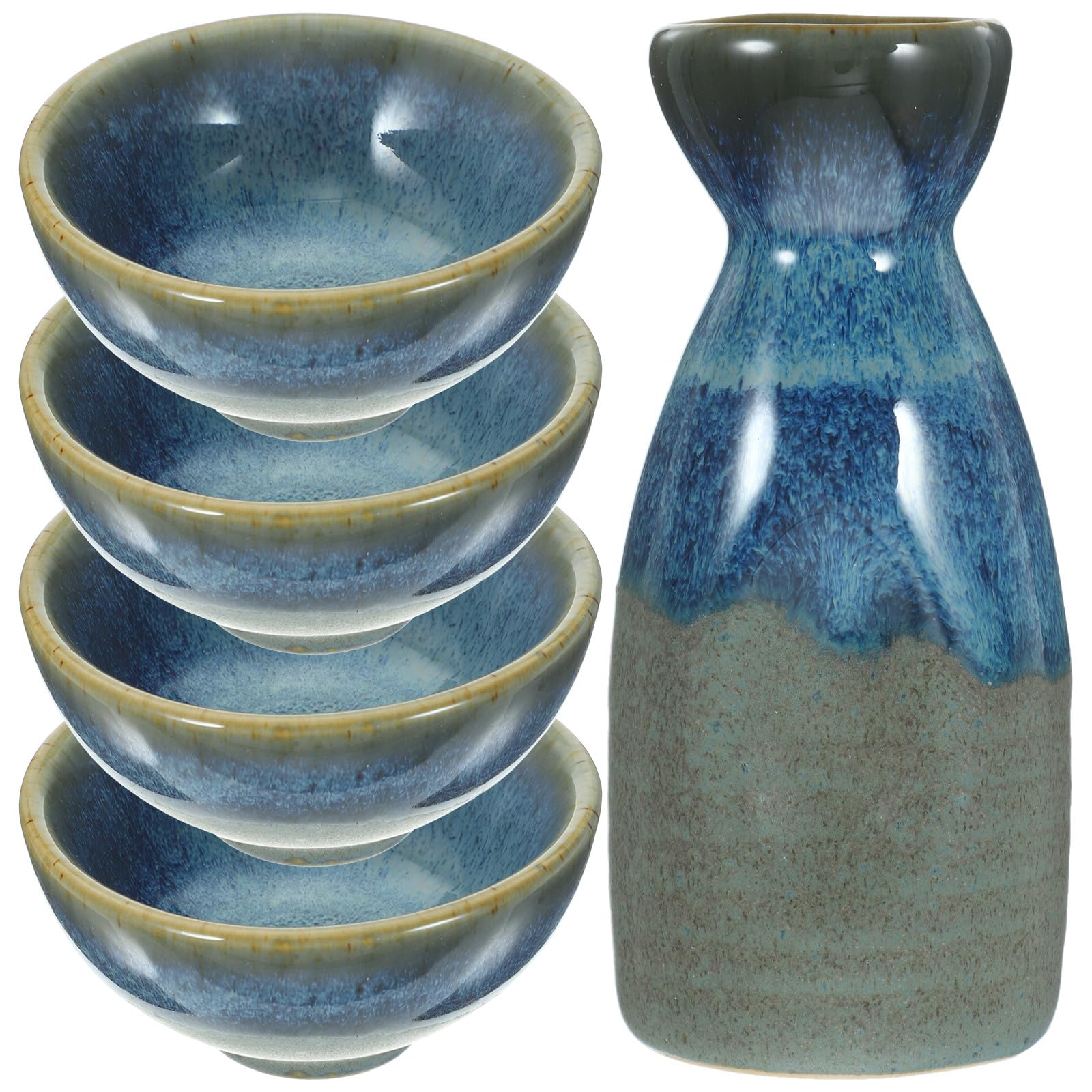 Set Tradizionale Giapponese per Sake 5 Pezzi in Ceramica Bottiglia da 130ml e Bicchieri da 40ml Eleganti e Classici per Tavola e Occasioni Speciali