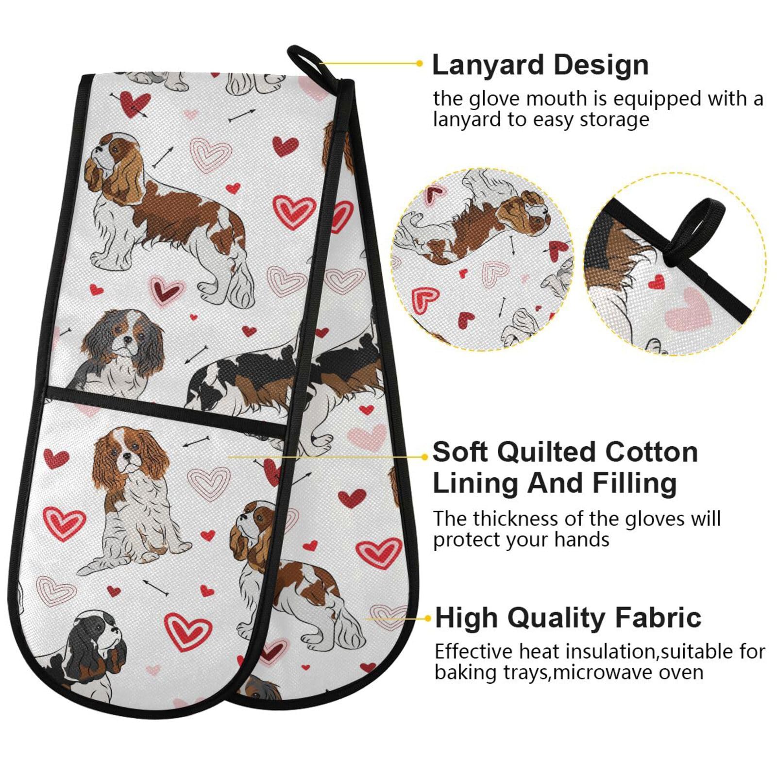 Double Oven Gloves Cavalier King Charles Dog Heart Heat Resistant Pot Holder Oven Mitt Gloves for BBQ Cooking Baking Grilling Microwave - Image 4