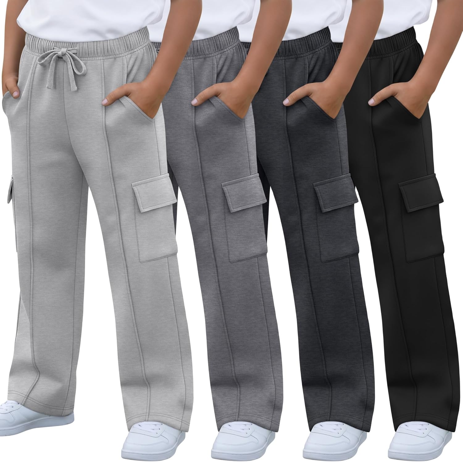 4 Pack Boy's Cargo Sweatpants Drawstring Elastic Waist Athletic Baggy Pants Casual ...